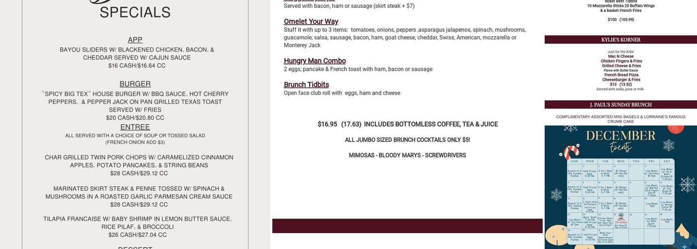 J Pauls Terrace Cafe Menu