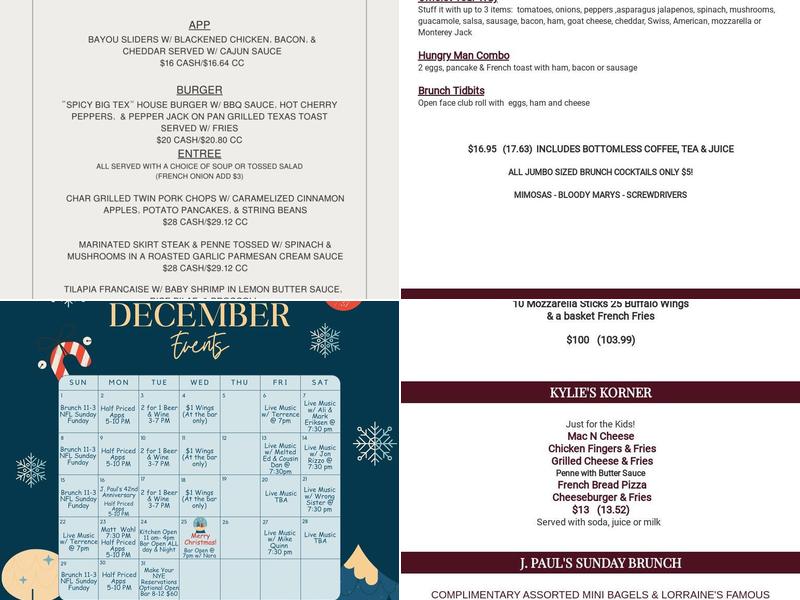 J Pauls Terrace Cafe Menu