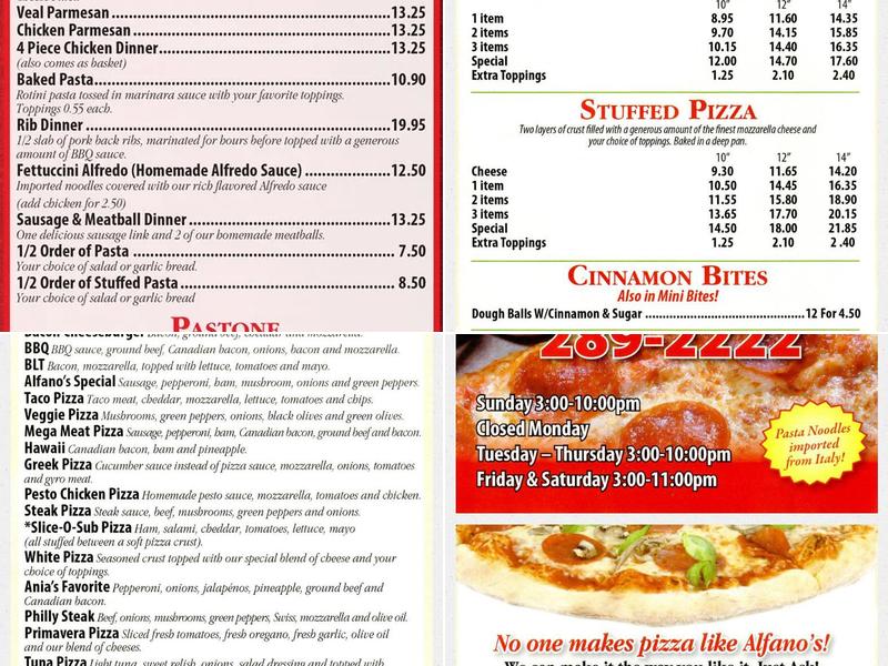 Alfano's Pizzeria Menu