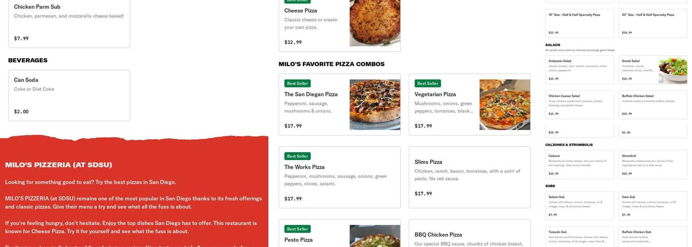 Milo's Pizza Menu