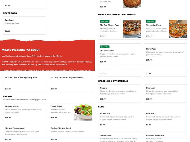 Milo's Pizza Menu