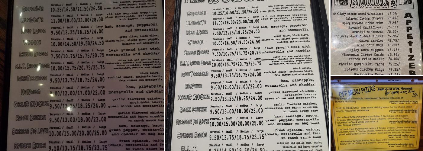Budde's Pizza & Spirits Menu