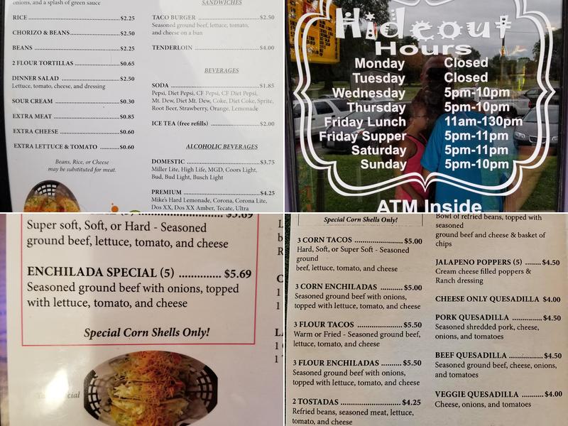 Taco Hideout Menu