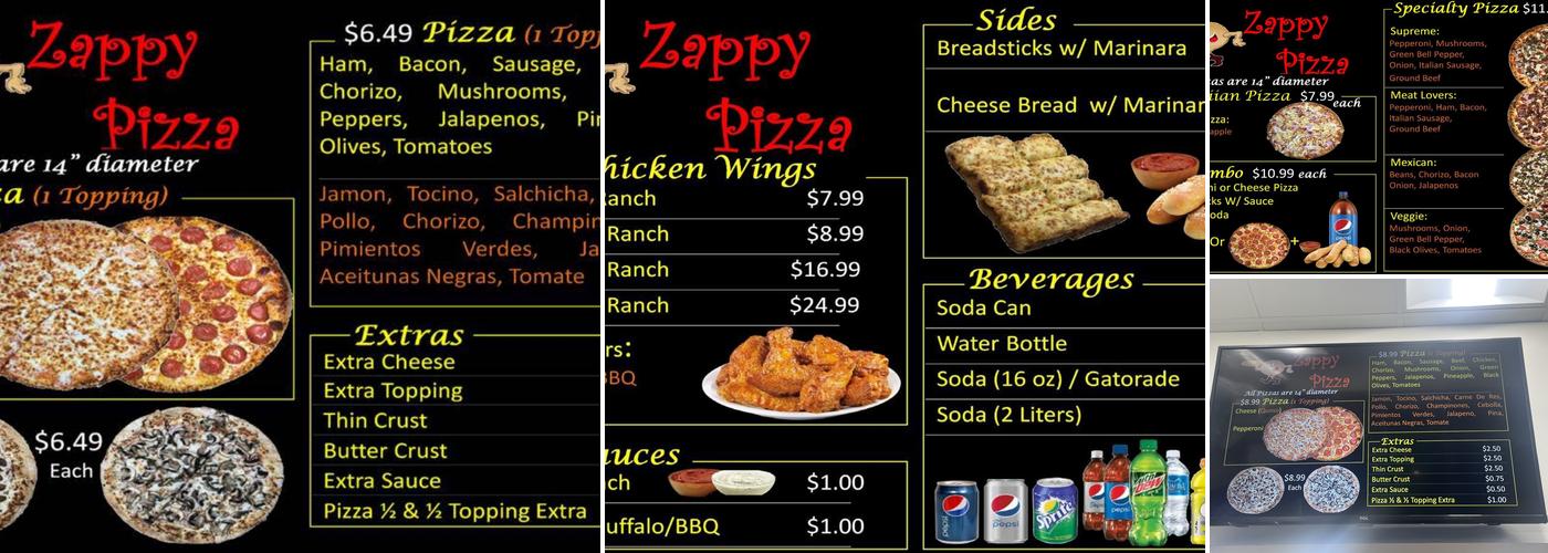 Zappy Pizza Menu
