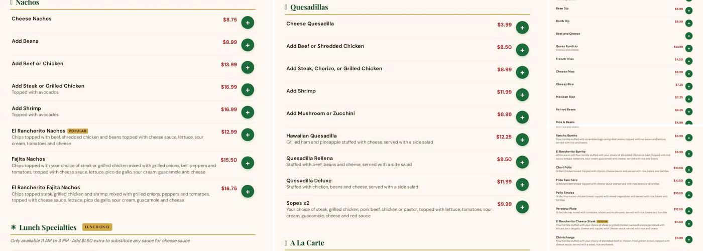 El Rancherito Menu