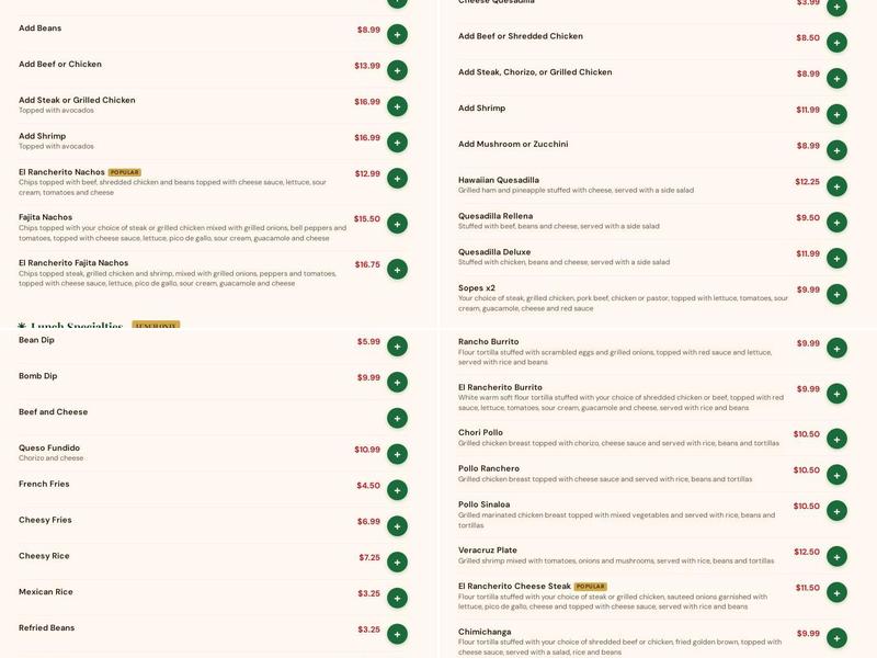 El Rancherito Menu
