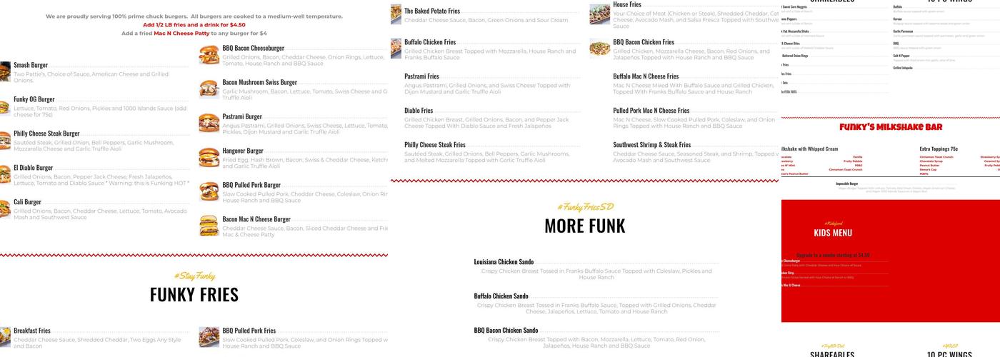 Funky Fries and Burgers Menu