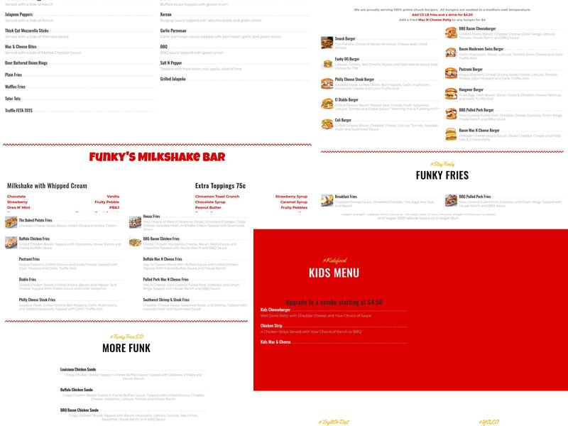 Funky Fries and Burgers Menu