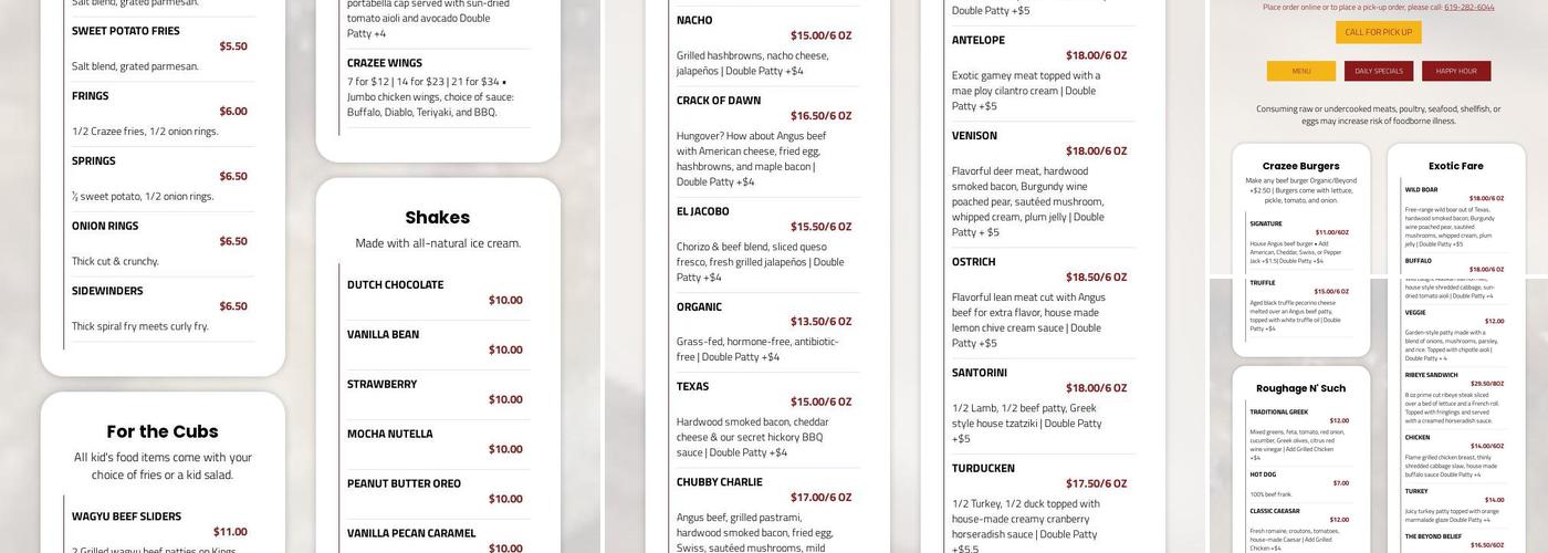 Crazee Burger Menu