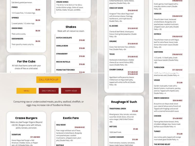 Crazee Burger Menu