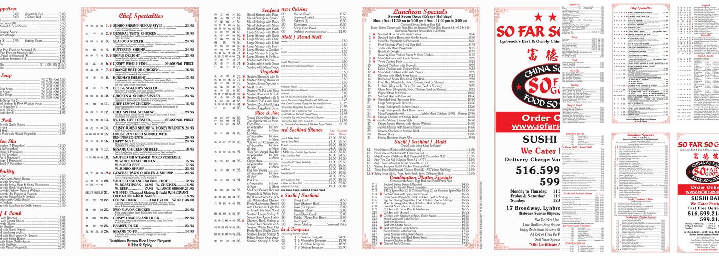 So Far So Good Menu