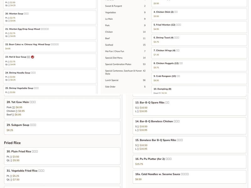 King Wok Menu