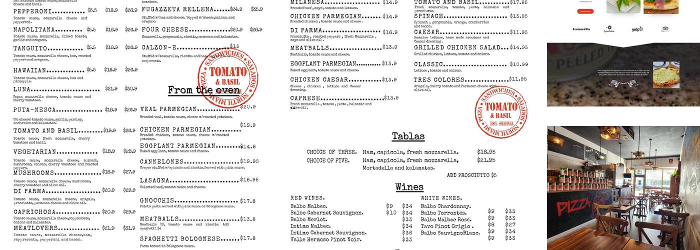 Tomato & Basil Menu