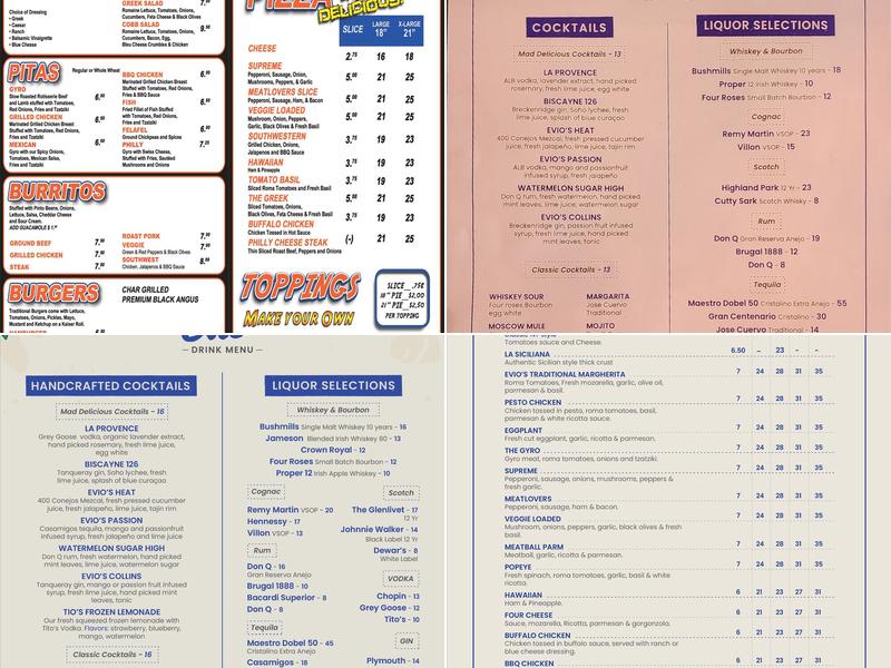 Evio's Pizza & Grill Menu