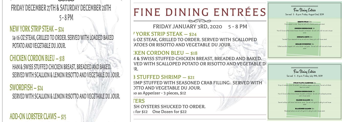 Belmont Vineyards Menu
