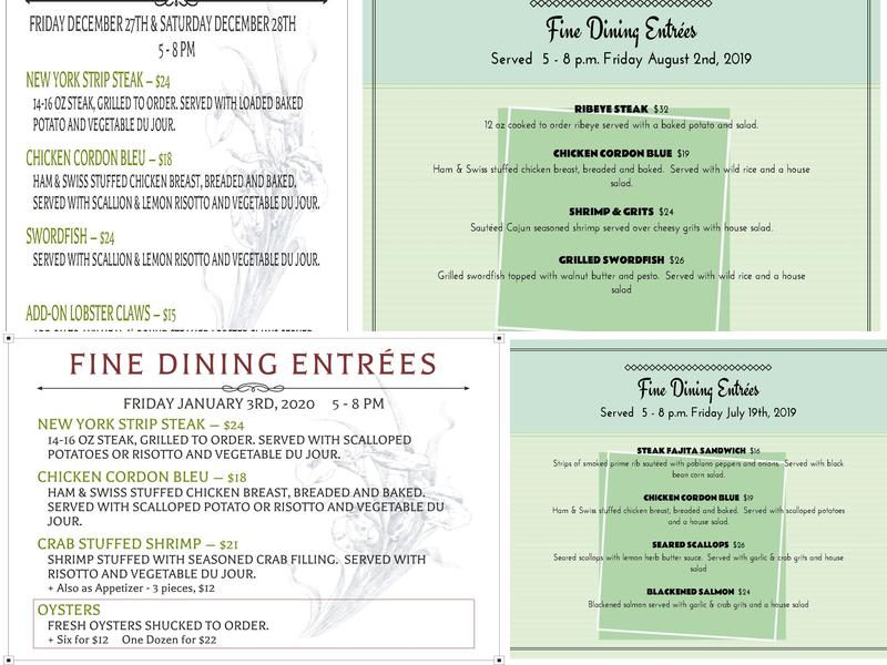 Belmont Vineyards Menu