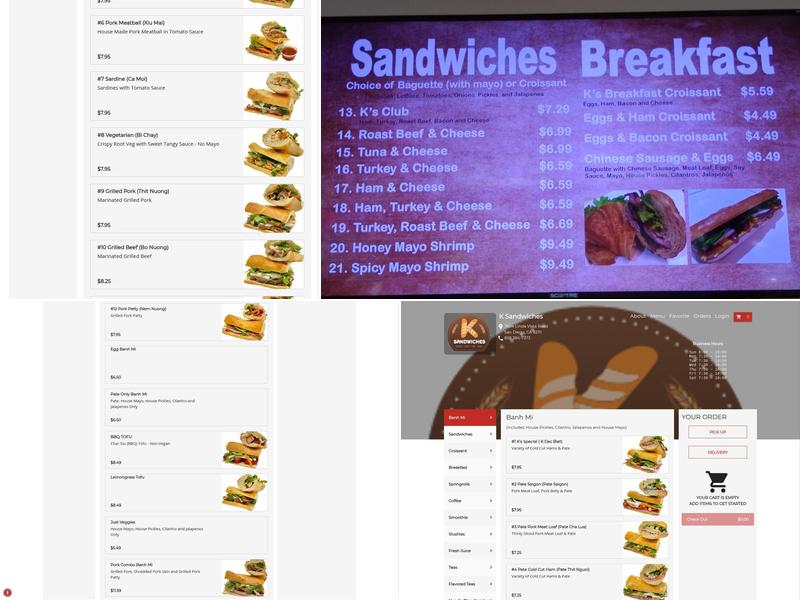K Sandwiches Menu