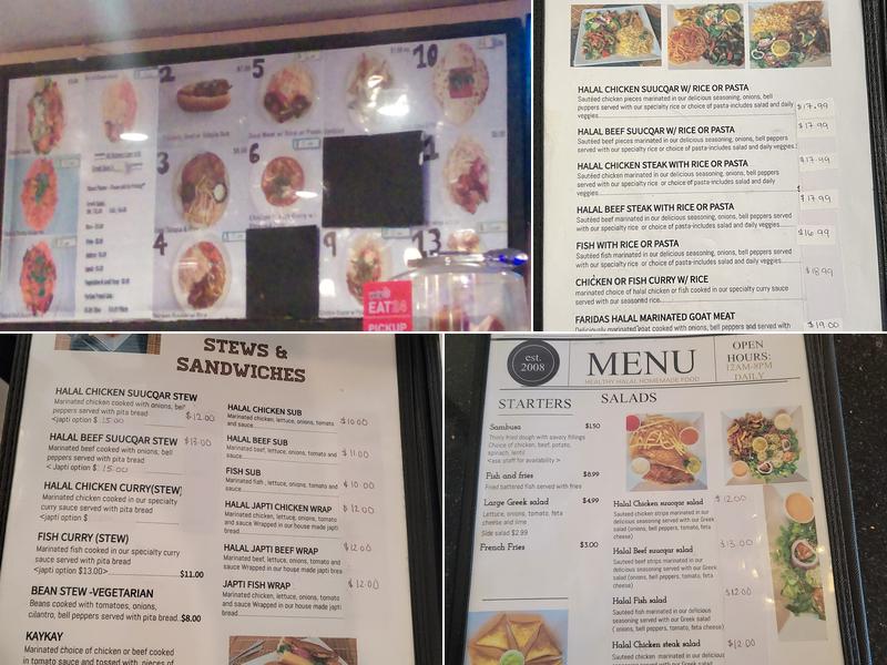 Faridas Somali Cuisine Menu