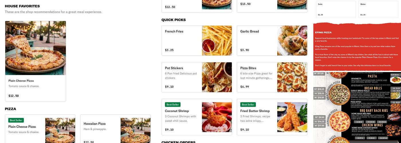 Efing Pizza Menu