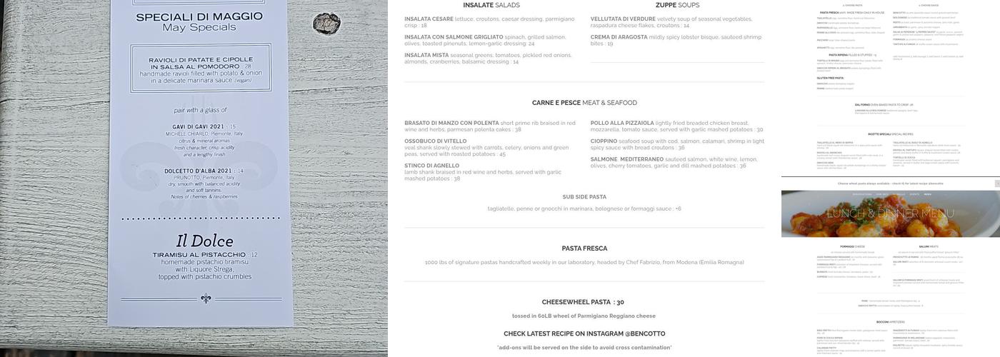 Bencotto Menu