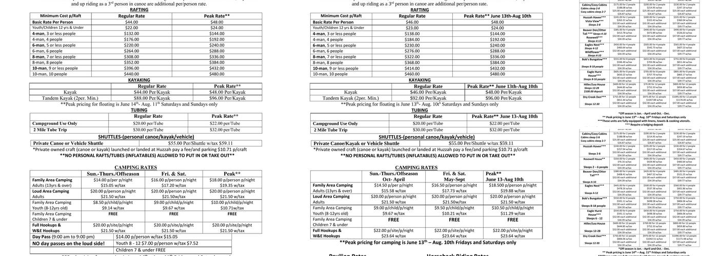 Huzzah Valley Dining Lodge Menu