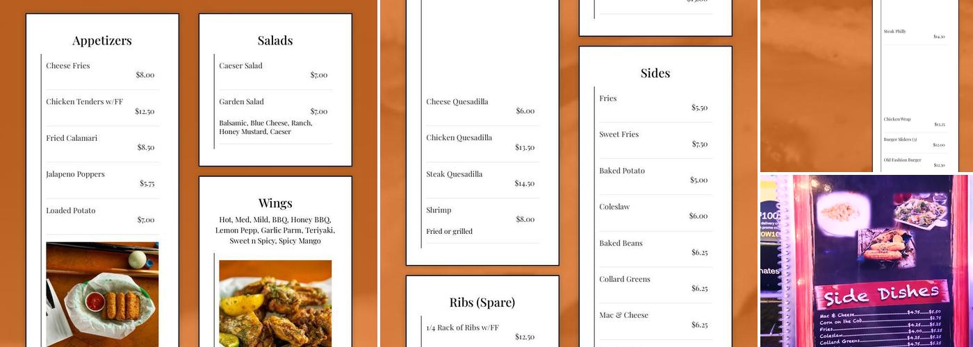 Billy's Pub Too Menu