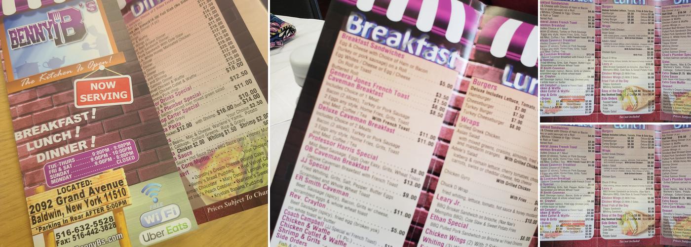 Benny B'S Menu
