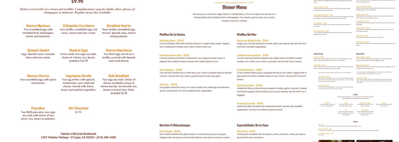 Pancho's Mexican Restaurant Menu