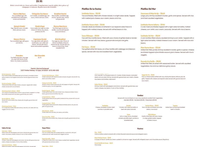 Pancho's Mexican Restaurant Menu