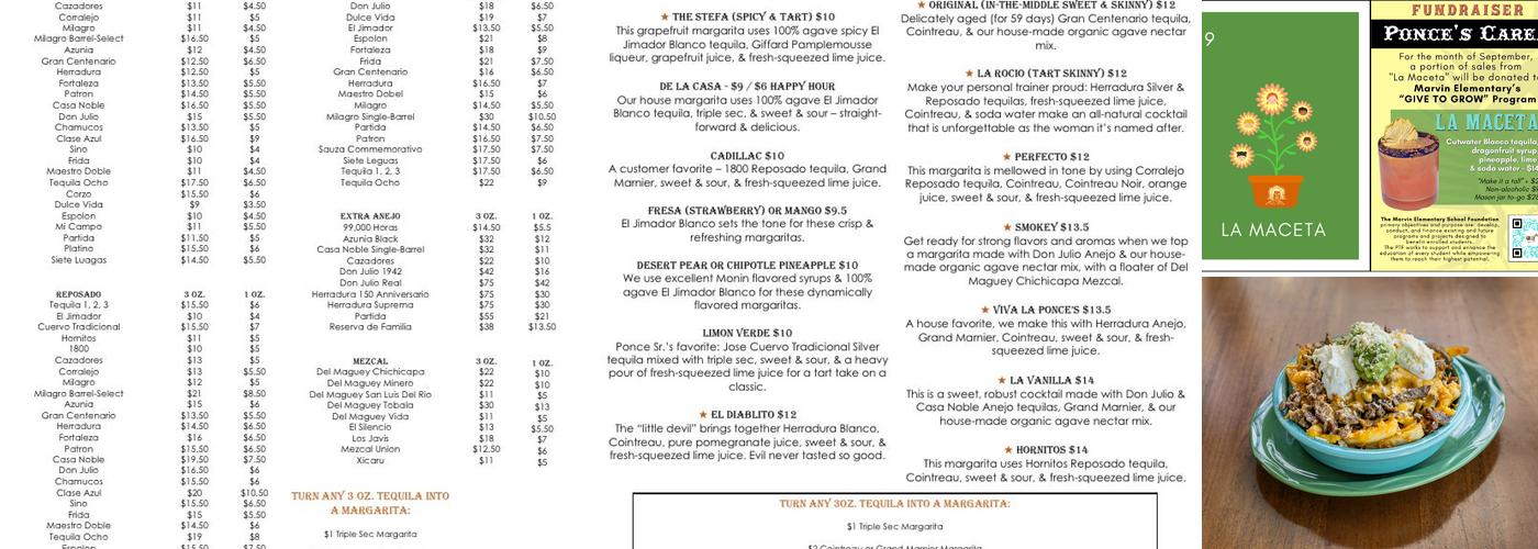 Ponce's Menu