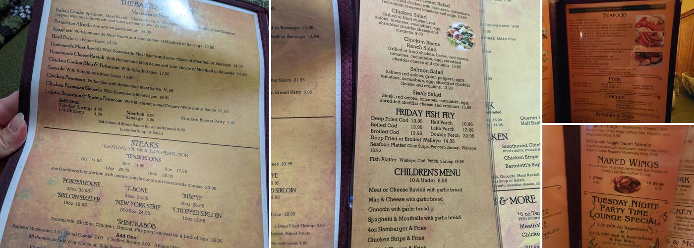 Bartolettis Restaurant Menu