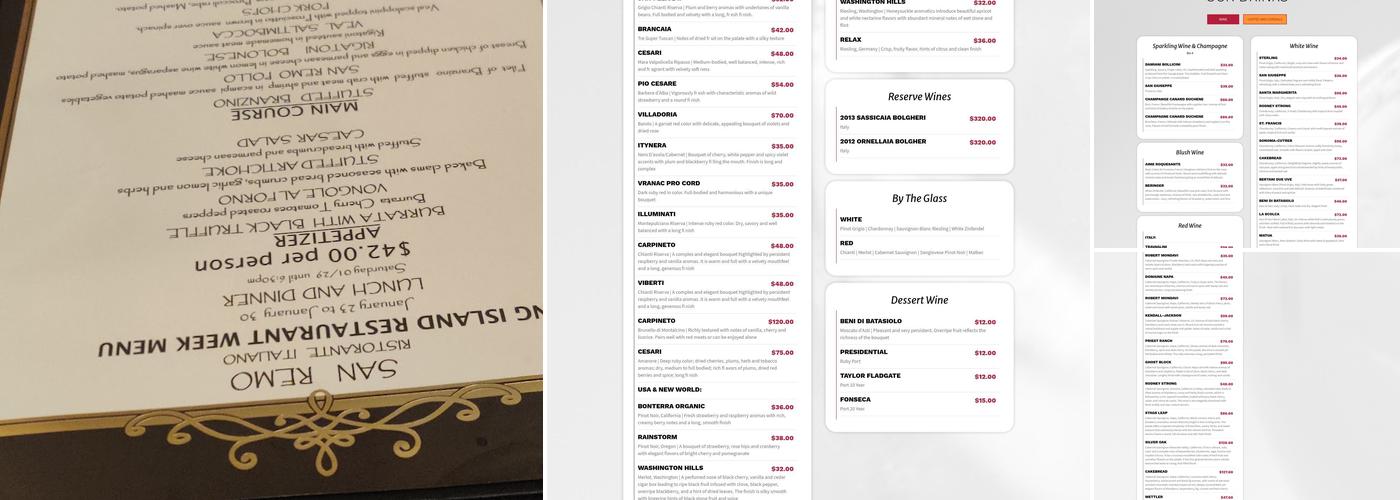 San Remo Restaurant [Gluten Free] Menu