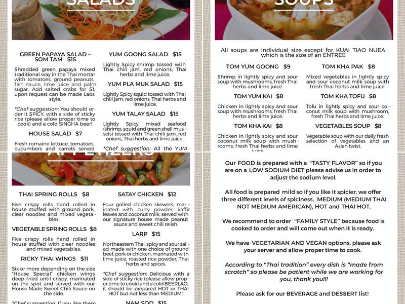 Ricky Thai Bistro Menu