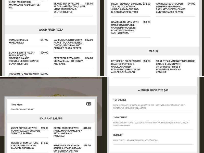 Timo Restaurant Menu