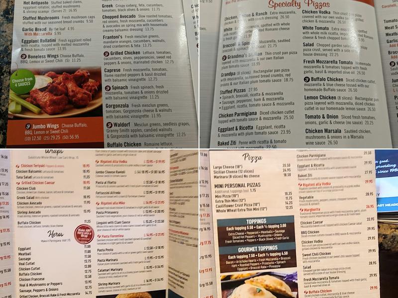 Frantoni's Pizzeria & Ristorante Menu