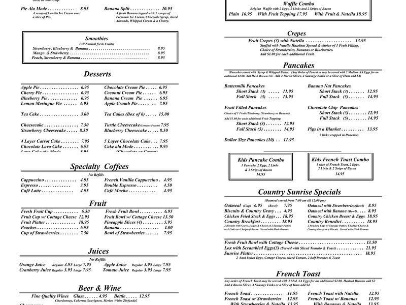 Carl's Cafe Menu