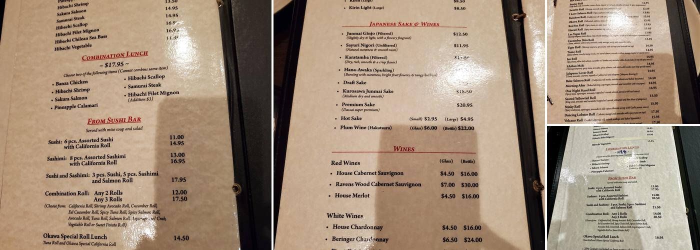 Okawa Steak House & Sushi Menu