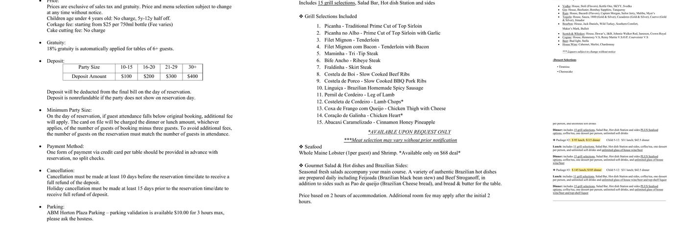 Rei Do Gado Brazilian Steakhouse Menu