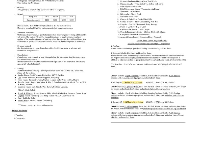 Rei Do Gado Brazilian Steakhouse Menu