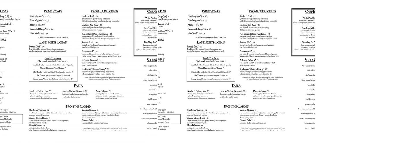 McCormick & Schmick's Seafood & Steaks Menu