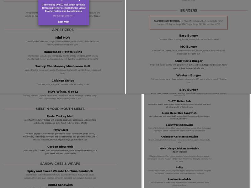 Urban MO's Bar & Grill Menu