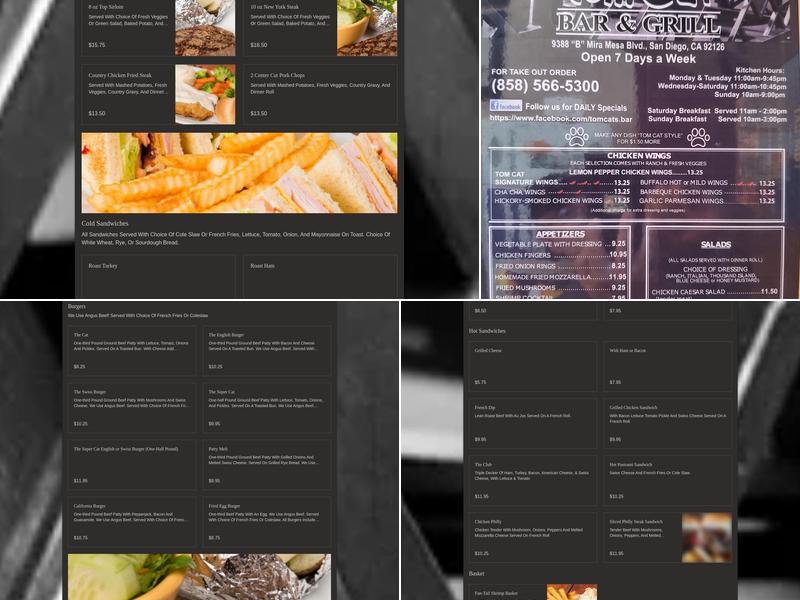 Tom Cat Bar & Grill Menu