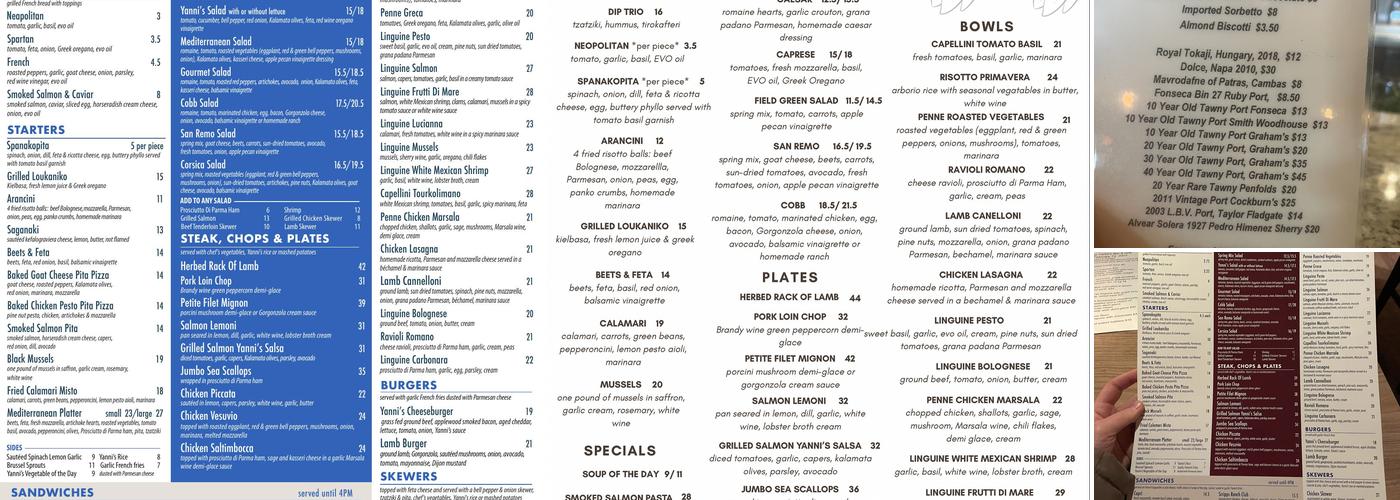 Yanni's Bar & Grill Menu