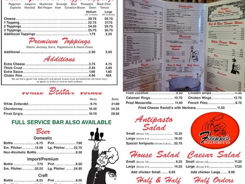 Filippi's Pizza Grotto Santee Menu