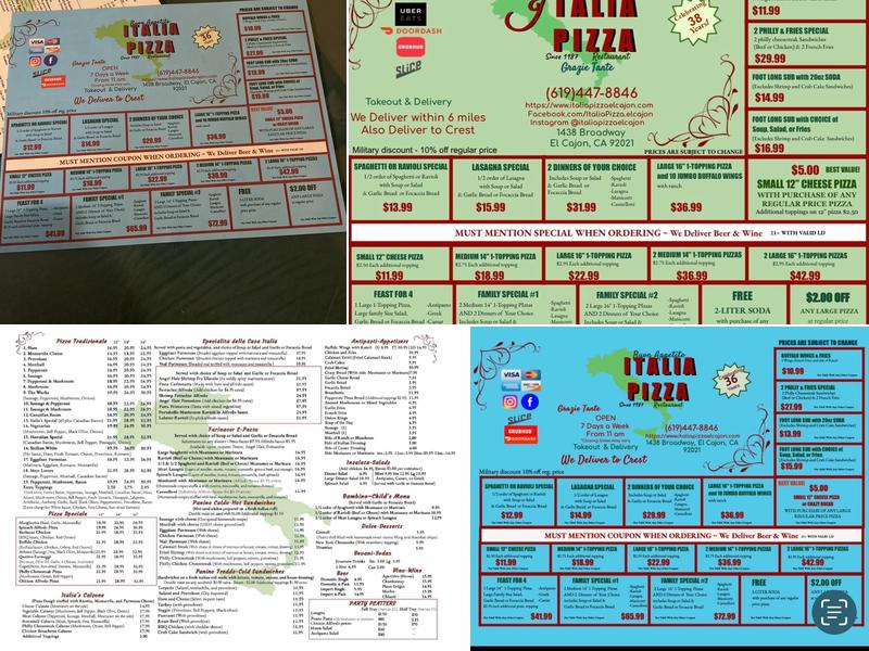 Italia Pizza Menu