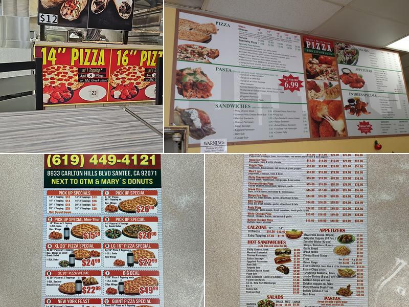 Giant New York Pizza Menu
