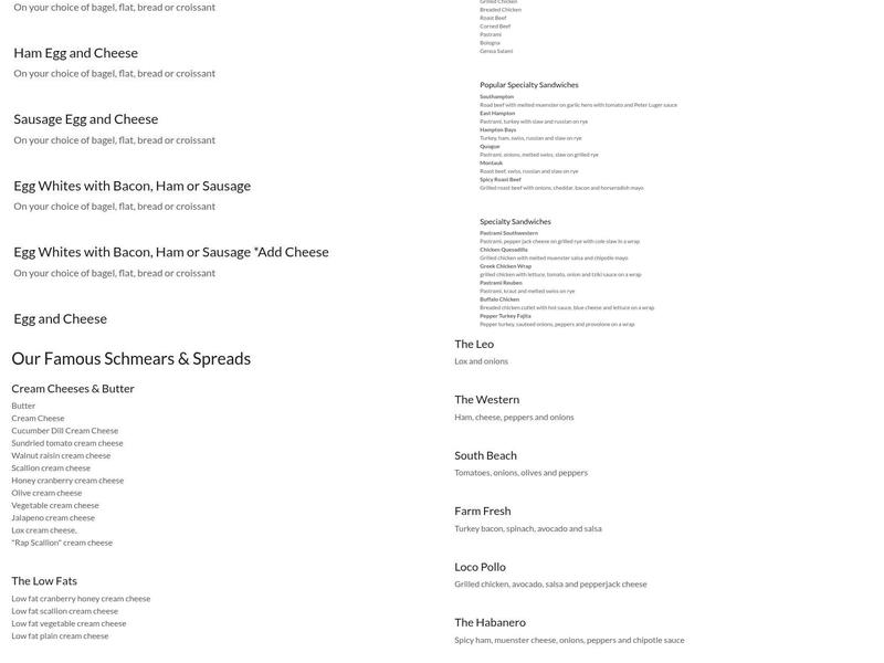 Goldberg's Famous Bagels Menu