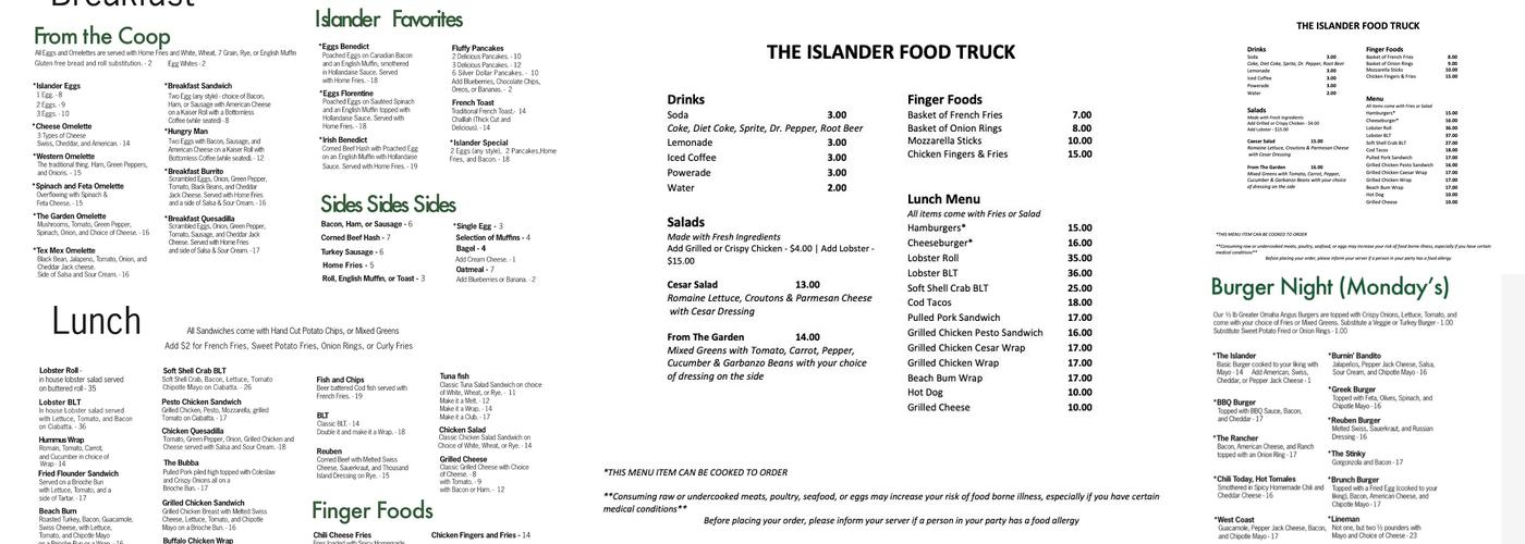 The Islander Menu