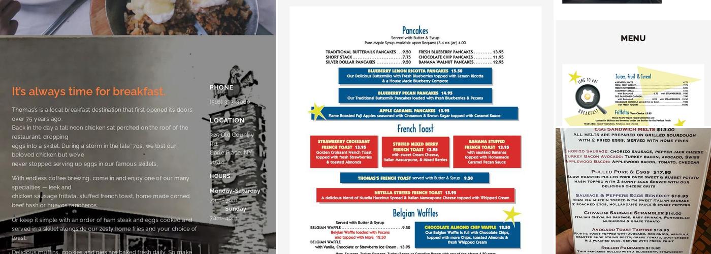 Thomas's Ham & Eggery Diner Menu