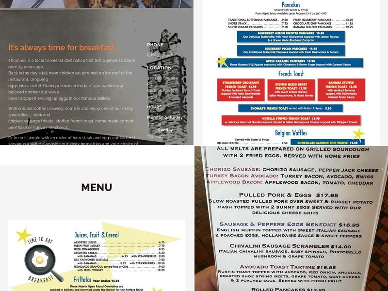 Thomas's Ham & Eggery Diner Menu